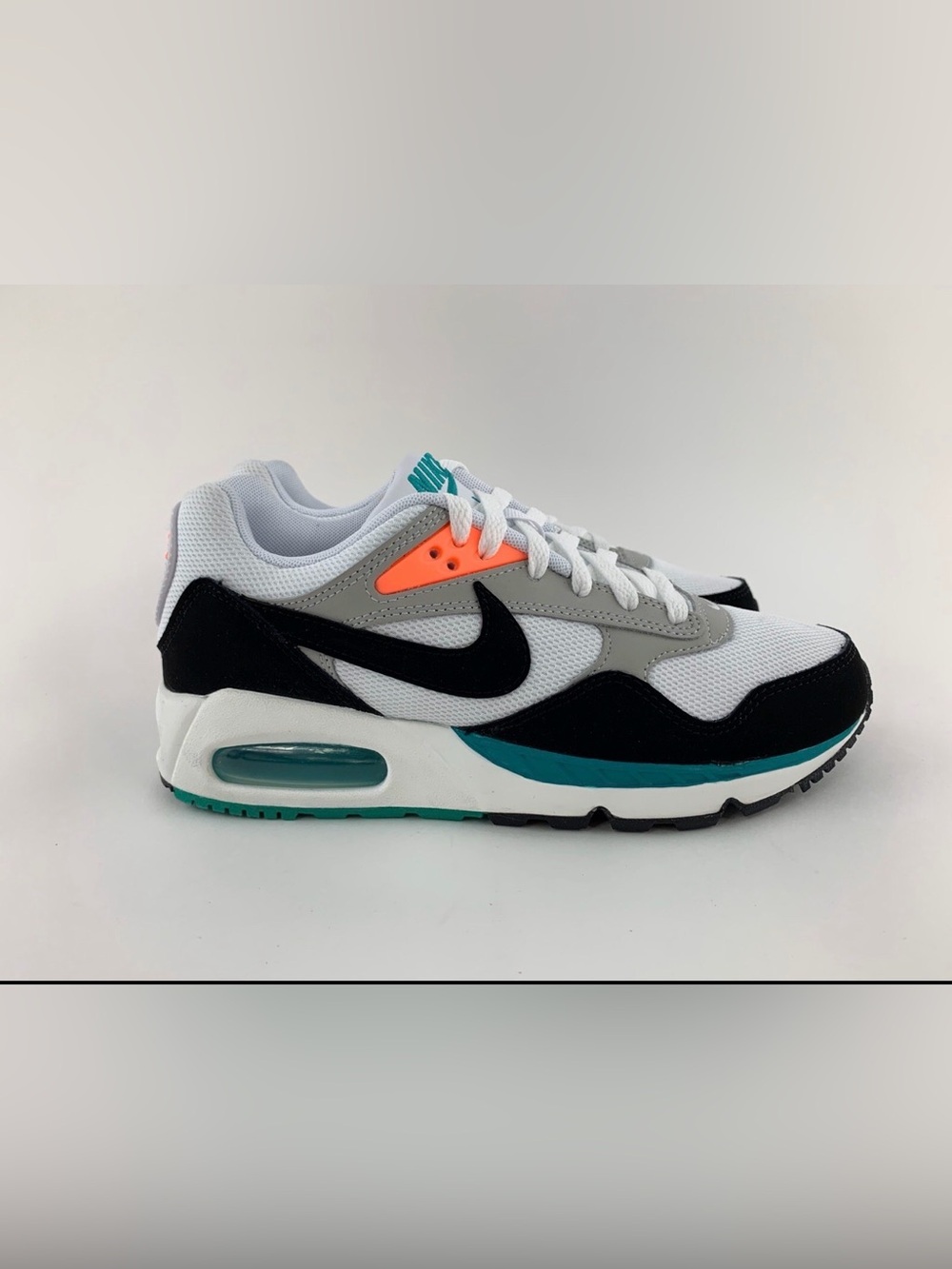 Nike Air Max Sneaker in White, Black & Teal with Orange Detail